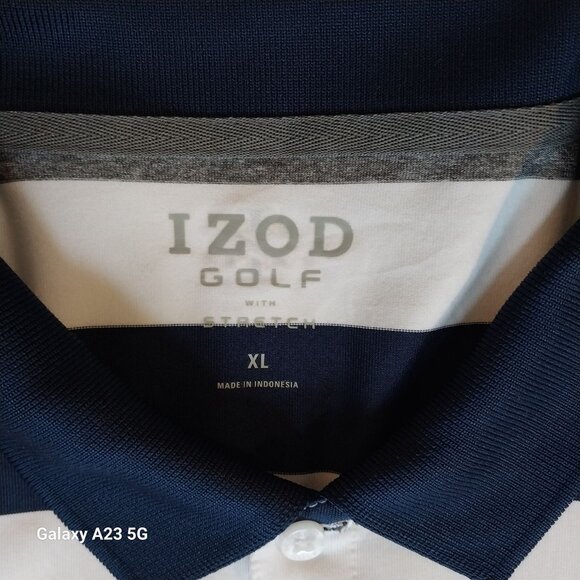 Izod Golf Striped Polo Shirt XL Polyester Spandex Blend Y2K Outdoor Preppy - Picture 2 of 6